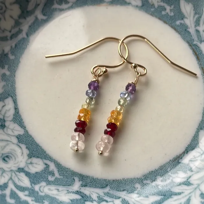 Love Vintage Paris Earrings Rainbow Gemstone Earrings 14k Gold Handmade