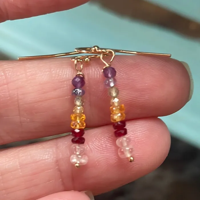 Love Vintage Paris Earrings Rainbow Gemstone Earrings 14k Gold Handmade