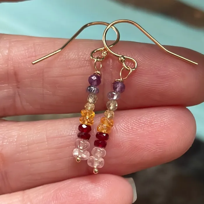 Love Vintage Paris Earrings Rainbow Gemstone Earrings 14k Gold Handmade