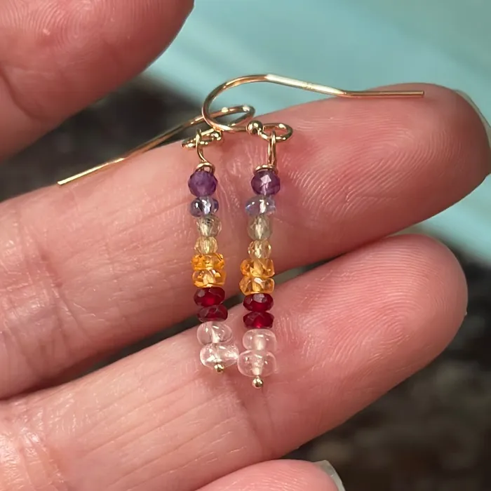 Love Vintage Paris Earrings Rainbow Gemstone Earrings 14k Gold Handmade