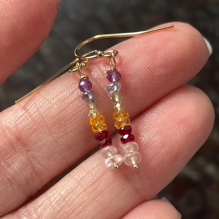 Love Vintage Paris Earrings Rainbow Gemstone Earrings 14k Gold Handmade
