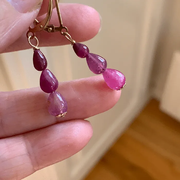 Love Vintage Paris Earrings Ruby Drop Earrings Gold Filled Handmade
