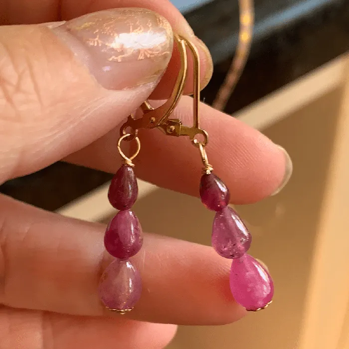 Love Vintage Paris Earrings Ruby Drop Earrings Gold Filled Handmade