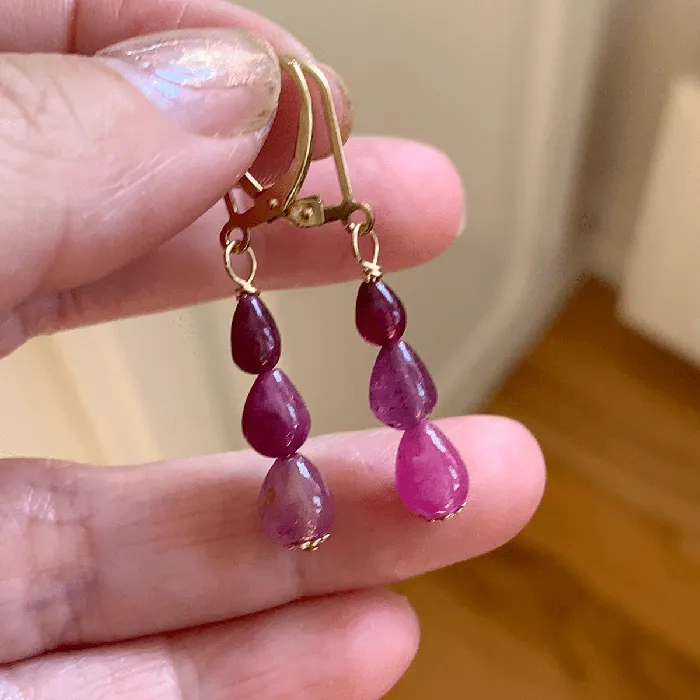 Love Vintage Paris Earrings Ruby Drop Earrings Gold Filled Handmade