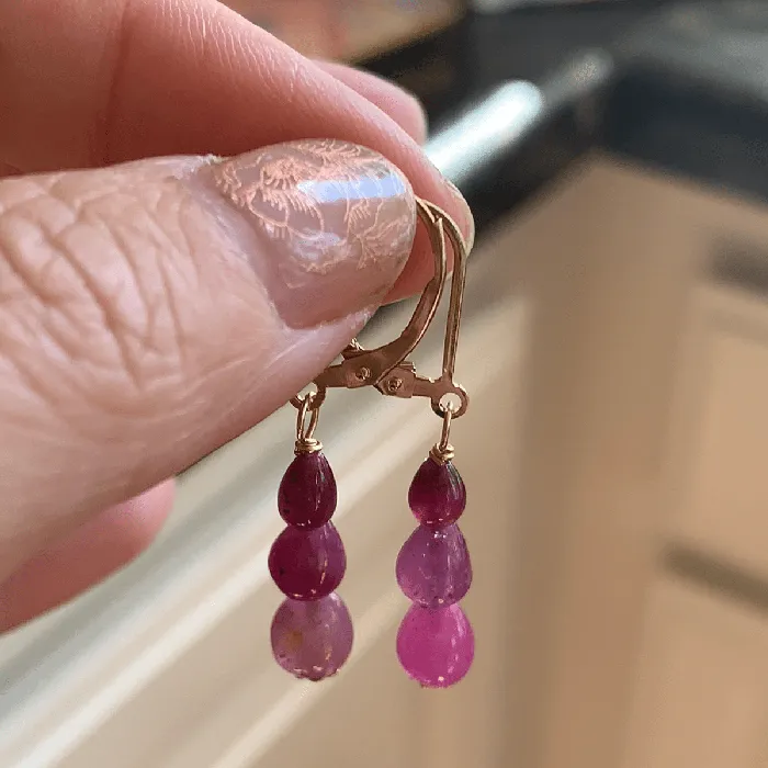 Love Vintage Paris Earrings Ruby Drop Earrings Gold Filled Handmade