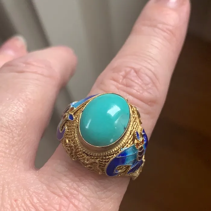 Love Vintage Paris Rings Turquoise Ring Enamel Chinese Impost Vermeil Vintage