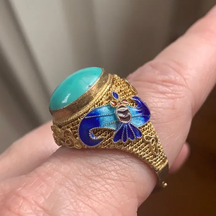 Love Vintage Paris Rings Turquoise Ring Enamel Chinese Impost Vermeil Vintage