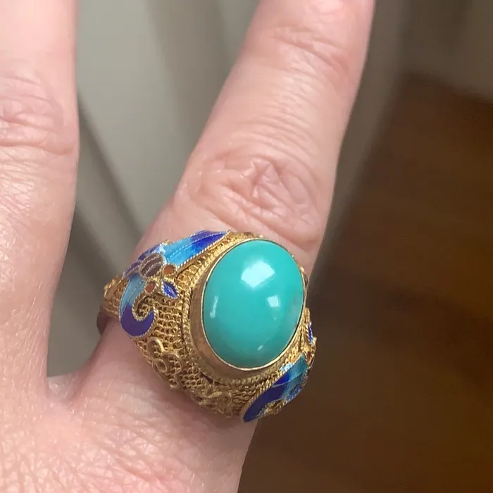Love Vintage Paris Rings Turquoise Ring Enamel Chinese Impost Vermeil Vintage