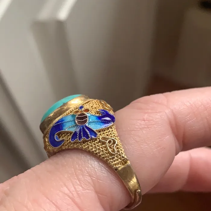 Love Vintage Paris Rings Turquoise Ring Enamel Chinese Impost Vermeil Vintage