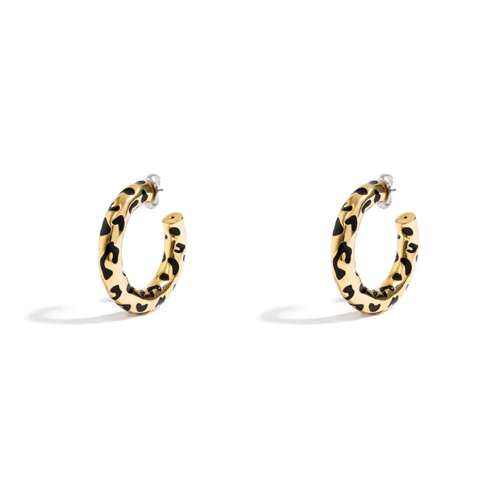 MEDIUM LEOPARDO HOOPS IN 18K YELLOW GOLD PLATED SILVER WITH ENAMEL DETAILS Jack Vartanian Earrings MEDIUM LEOPARDO HOOPS IN 18K YELLOW GOLD PLATED SILVER WITH ENAMEL DETAILS Jack Vartanian Earrings