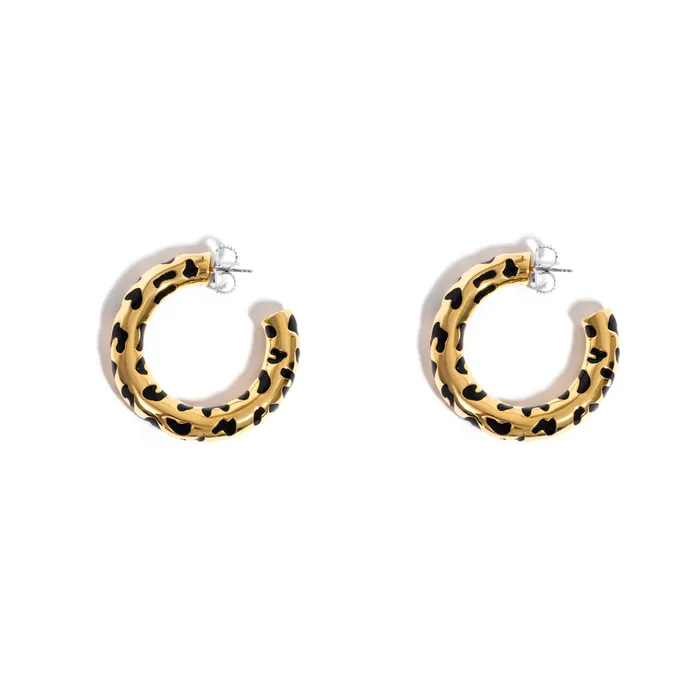 MEDIUM LEOPARDO HOOPS IN 18K YELLOW GOLD PLATED SILVER WITH ENAMEL DETAILS Jack Vartanian Earrings
