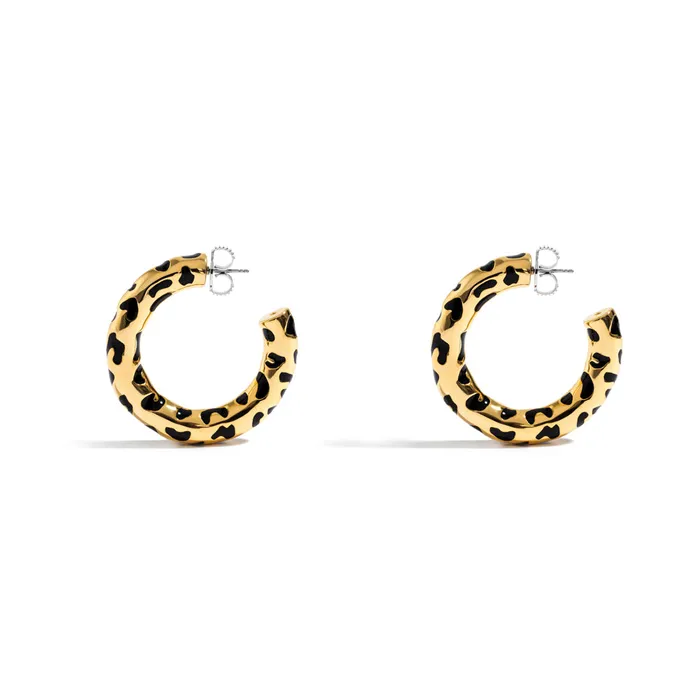MEDIUM LEOPARDO HOOPS IN 18K YELLOW GOLD PLATED SILVER WITH ENAMEL DETAILS Jack Vartanian Earrings