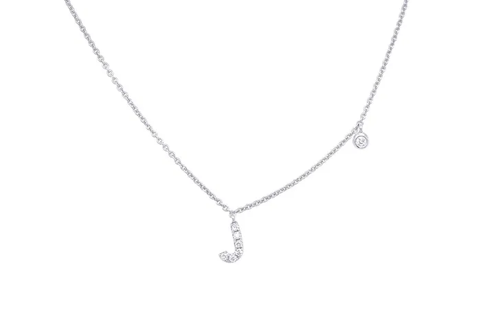 Necklace Initial Letter J White Gold with Diamond Albert Hern Necklaces