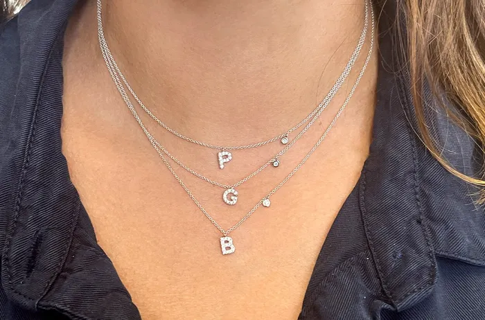 Necklace Initial Letter J White Gold with Diamond Albert Hern Necklaces