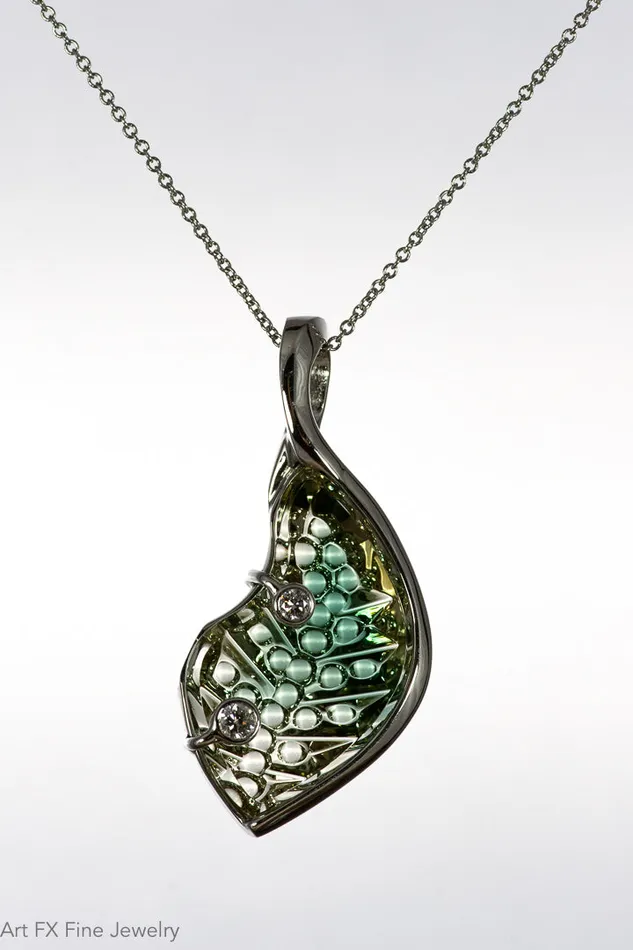 Necklaces Art FX fine jewelry 14k White Gold Oregon Sunstone and Diamond Pendant