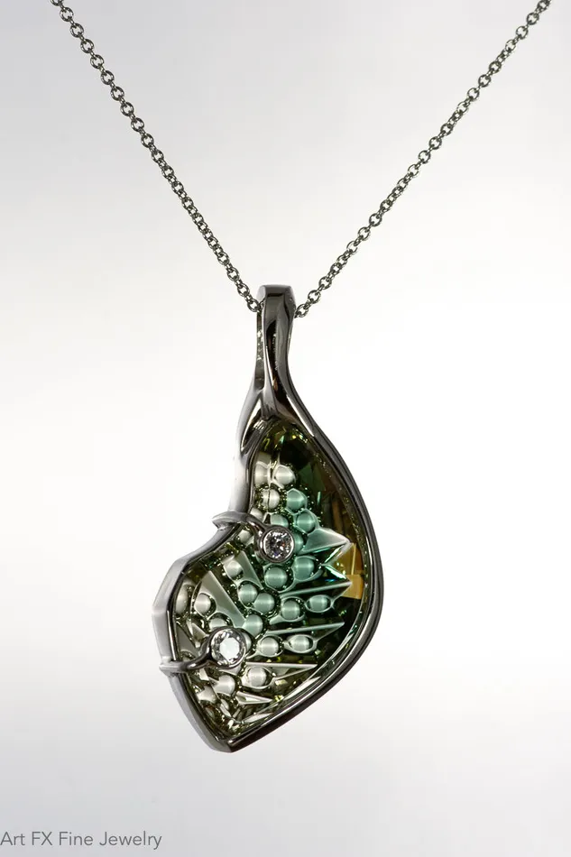 Necklaces Art FX fine jewelry 14k White Gold Oregon Sunstone and Diamond Pendant