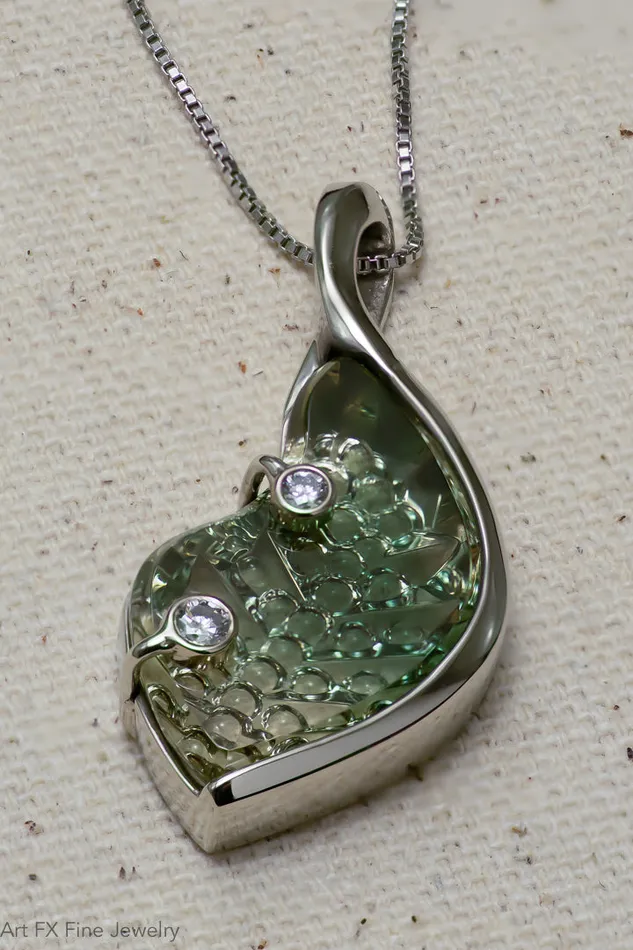 Necklaces Art FX fine jewelry 14k White Gold Oregon Sunstone and Diamond Pendant