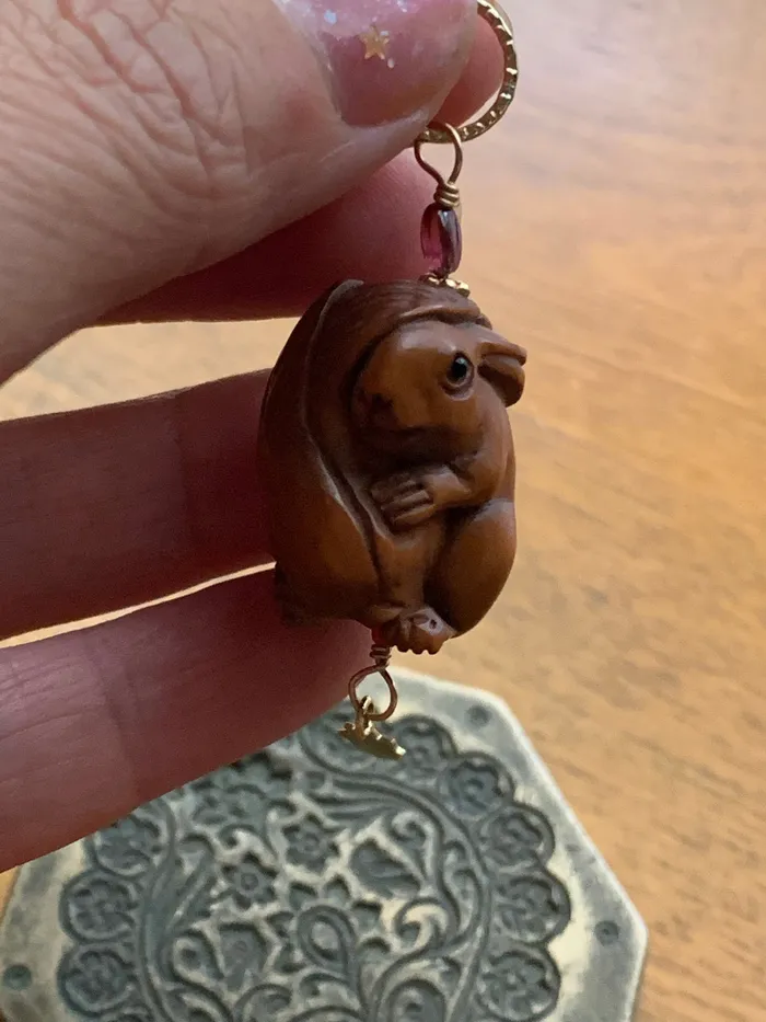Necklaces Love Vintage Paris Rabbit Talisman Pendant Netsuke Garnet Coral and Bronze Handmade