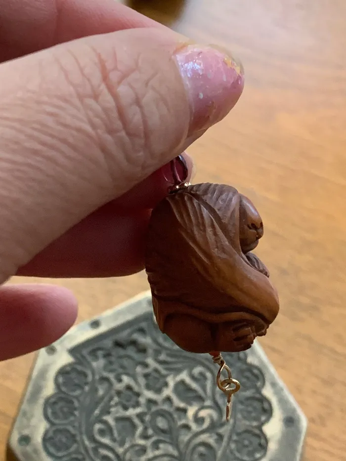 Necklaces Love Vintage Paris Rabbit Talisman Pendant Netsuke Garnet Coral and Bronze Handmade