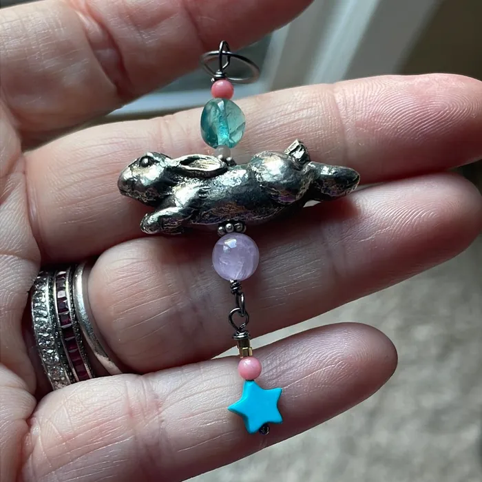 Necklaces Vintage Paris Jewelry Rabbit Talismanic Pendant Kunzite Turquoise Apatite and Coral Sterling Silver and Pewter Handmade Necklaces Vintage Paris Jewelry Rabbit Talismanic Pendant Kunzite Turquoise Apatite and Coral Sterling Silver and Pewter Handmade