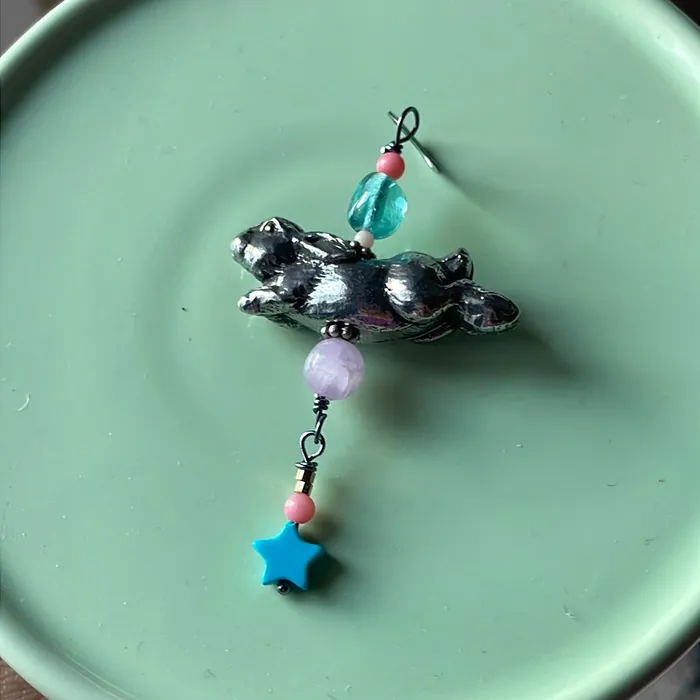 Necklaces Vintage Paris Jewelry Rabbit Talismanic Pendant Kunzite Turquoise Apatite and Coral Sterling Silver and Pewter Handmade