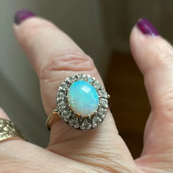 Opal Ring Diamond Halo 14k Gold Vintage Vintage Paris Jewelry Rings Opal Ring Diamond Halo 14k Gold Vintage Vintage Paris Jewelry Rings