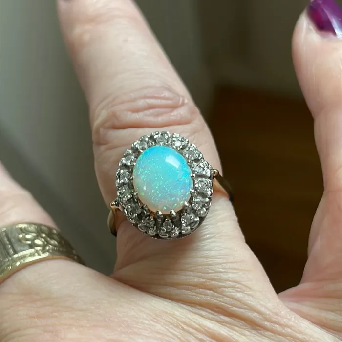 Opal Ring Diamond Halo 14k Gold Vintage Vintage Paris Jewelry Rings Opal Ring Diamond Halo 14k Gold Vintage Vintage Paris Jewelry Rings