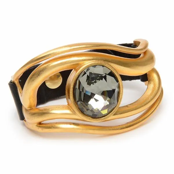 Rebel Designs Inc Bracelets Single Crystal with Metal Wave Leather bracelet
