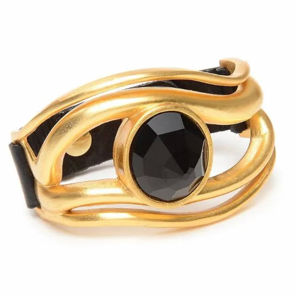 Rebel Designs Inc Bracelets Single Crystal with Metal Wave Leather bracelet