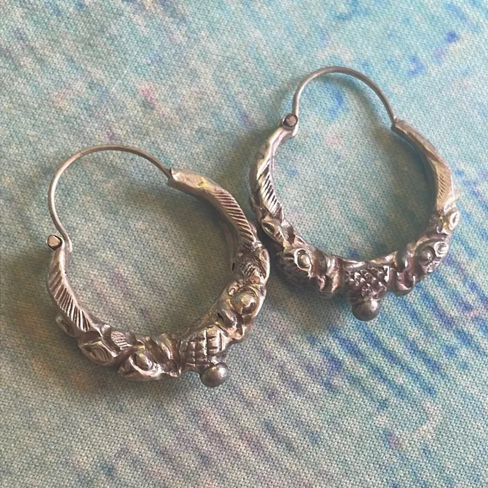 Repousse Hoop Earrings Sterling Silver Vintage Vintage Paris Jewelry Earrings