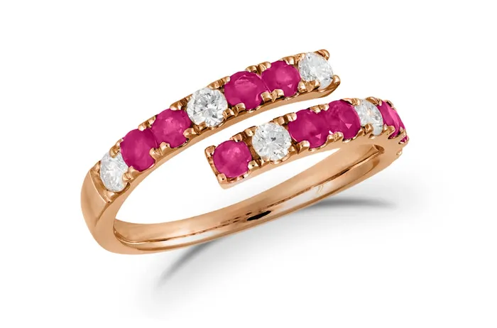 Ring 18kt Gold Open Bypass Band Rubies Diamonds Albert Hern Rings
