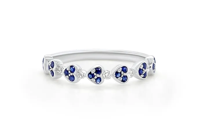 Rings Albert Hern Ring 18kt White Gold 7 Hearts Diamonds and Sapphires