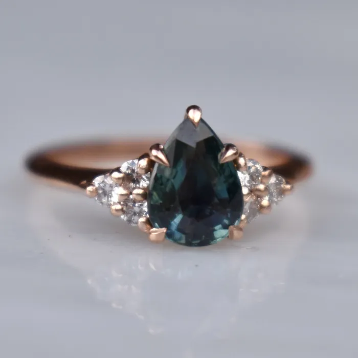 Rings AlbrechtJewellery Teal Sapphire Engagement Ring Pear Shape 14K Rose Gold Rings AlbrechtJewellery Teal Sapphire Engagement Ring Pear Shape 14K Rose Gold