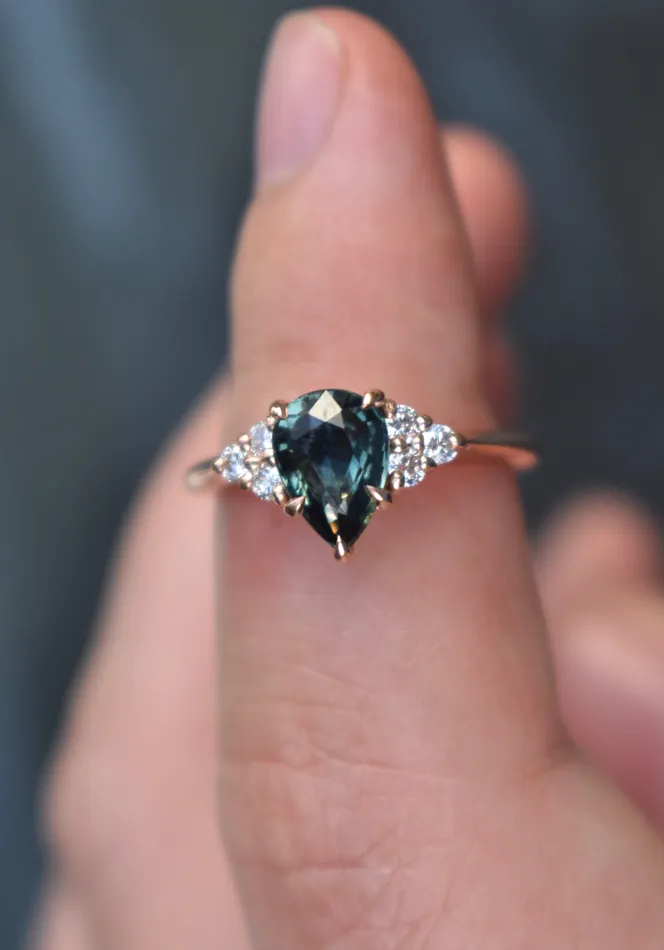 Rings AlbrechtJewellery Teal Sapphire Engagement Ring Pear Shape 14K Rose Gold Rings AlbrechtJewellery Teal Sapphire Engagement Ring Pear Shape 14K Rose Gold