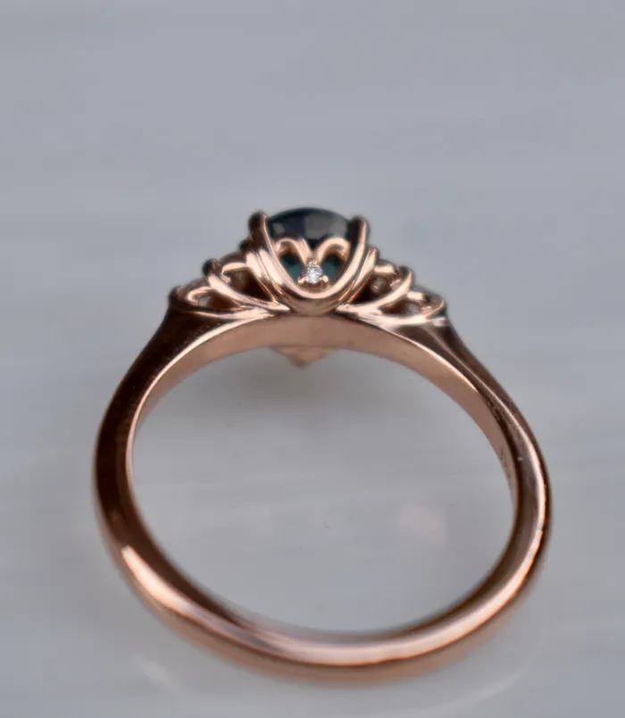 Rings AlbrechtJewellery Teal Sapphire Engagement Ring Pear Shape 14K Rose Gold Rings AlbrechtJewellery Teal Sapphire Engagement Ring Pear Shape 14K Rose Gold
