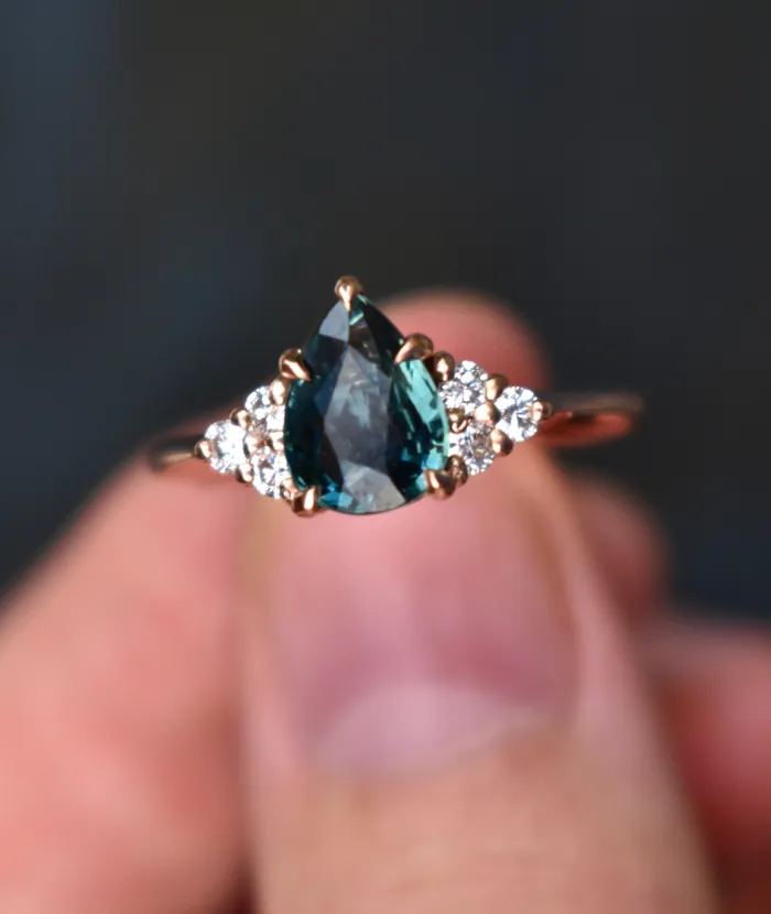 Rings AlbrechtJewellery Teal Sapphire Engagement Ring Pear Shape 14K Rose Gold Rings AlbrechtJewellery Teal Sapphire Engagement Ring Pear Shape 14K Rose Gold