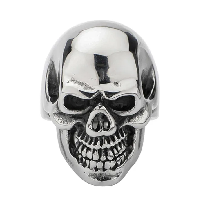 Rings Antiqued Silver Tone Stainless Steel Grinning Skull Ring INOX JEWELRY Rings Antiqued Silver Tone Stainless Steel Grinning Skull Ring INOX JEWELRY