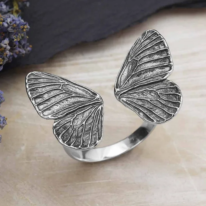 Rings Bliss Crystals Dimensional Butterfly Wings Sterling Silver Adj Ring J028