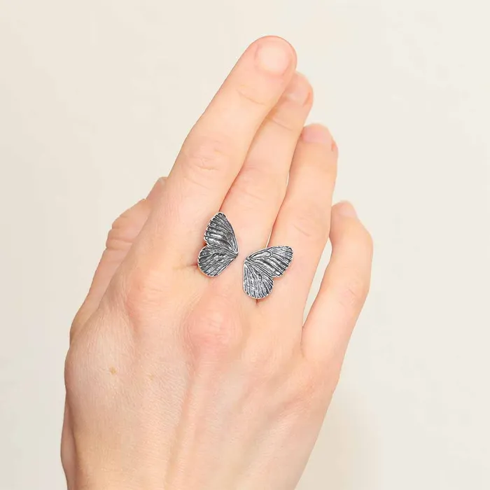 Rings Bliss Crystals Dimensional Butterfly Wings Sterling Silver Adj Ring J028