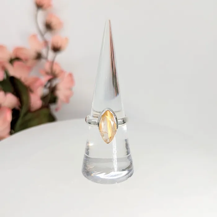 Rings Bliss Crystals Gold Rutilated Quartz Sz 675 Ring SS LV7952