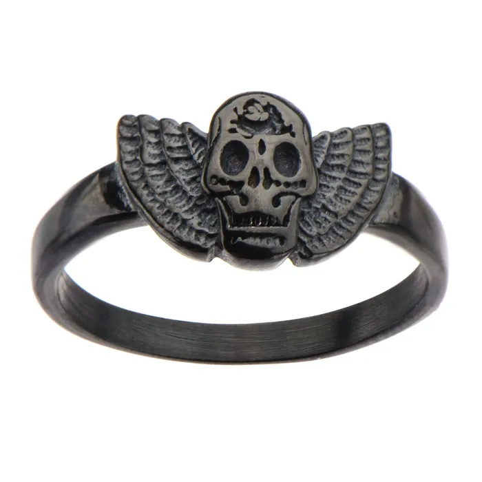 Rings INOX JEWELRY Black Stainless Steel Skull with Wings Ring