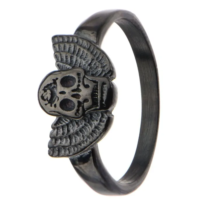 Rings INOX JEWELRY Black Stainless Steel Skull with Wings Ring