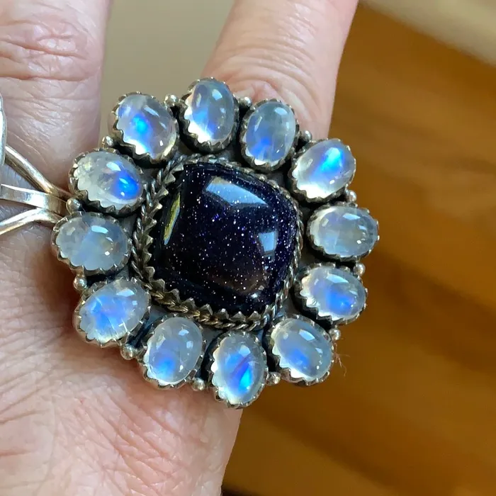 Rings Love Vintage Paris Moonstone Ring Blue Goldstone Sterling Silver Vintage