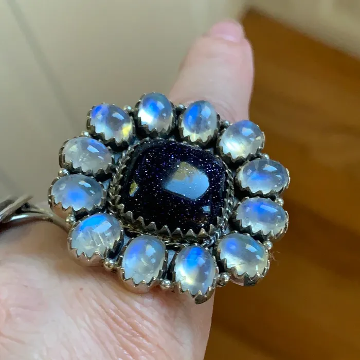 Rings Love Vintage Paris Moonstone Ring Blue Goldstone Sterling Silver Vintage