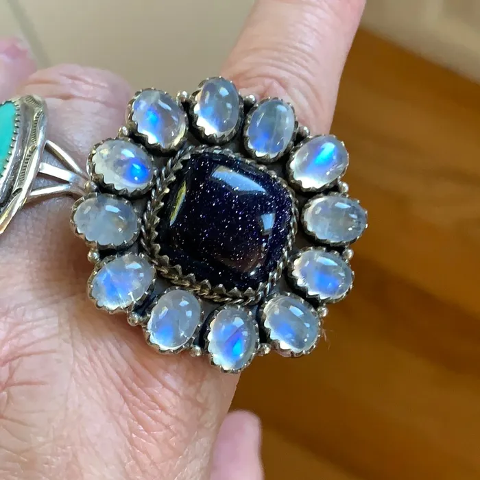 Rings Love Vintage Paris Moonstone Ring Blue Goldstone Sterling Silver Vintage