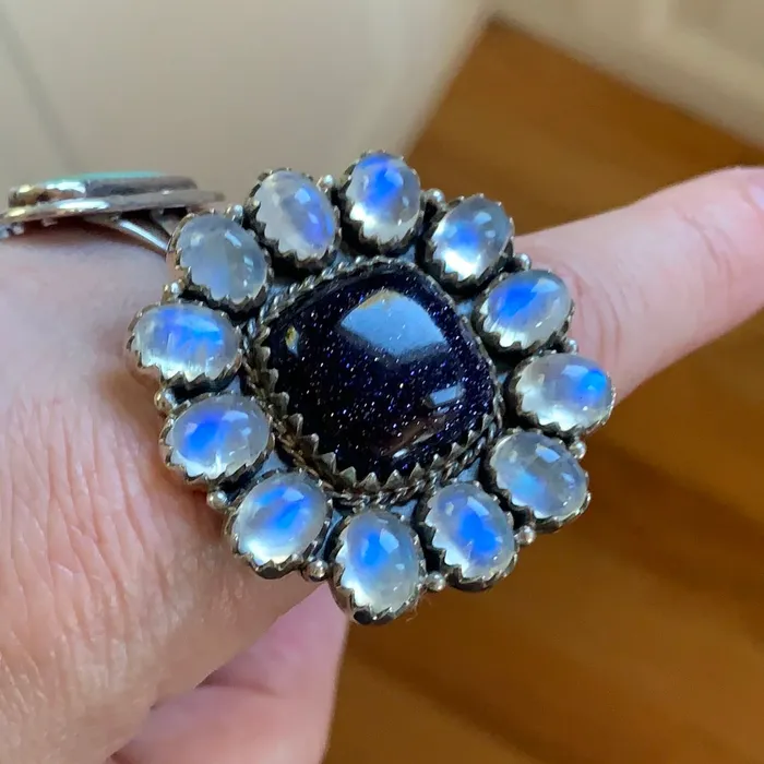 Rings Love Vintage Paris Moonstone Ring Blue Goldstone Sterling Silver Vintage
