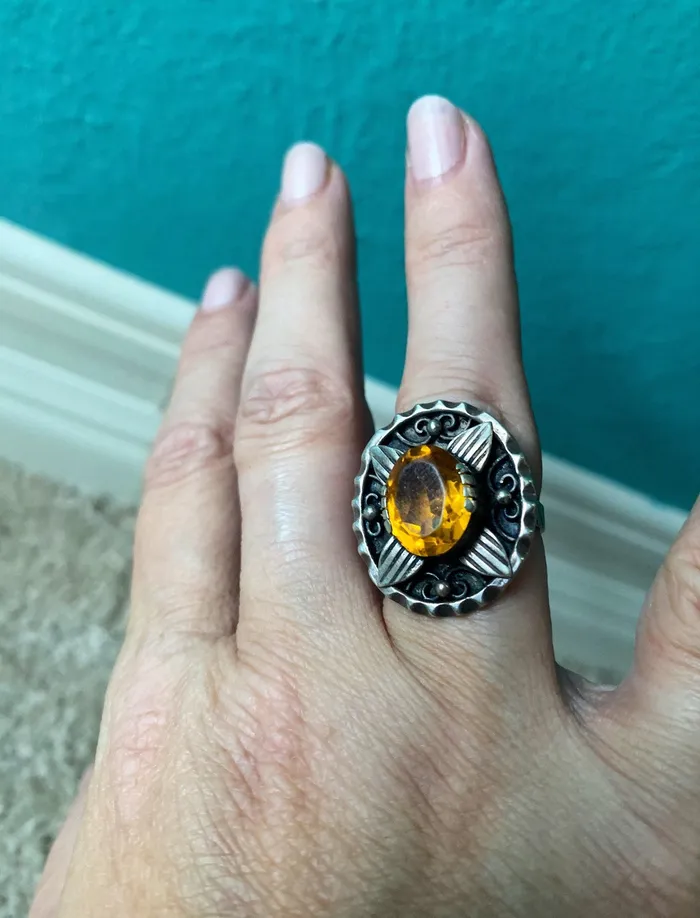 Rings Ornate Citrine Paste Ring Sterling Silver Vintage Love Vintage Paris