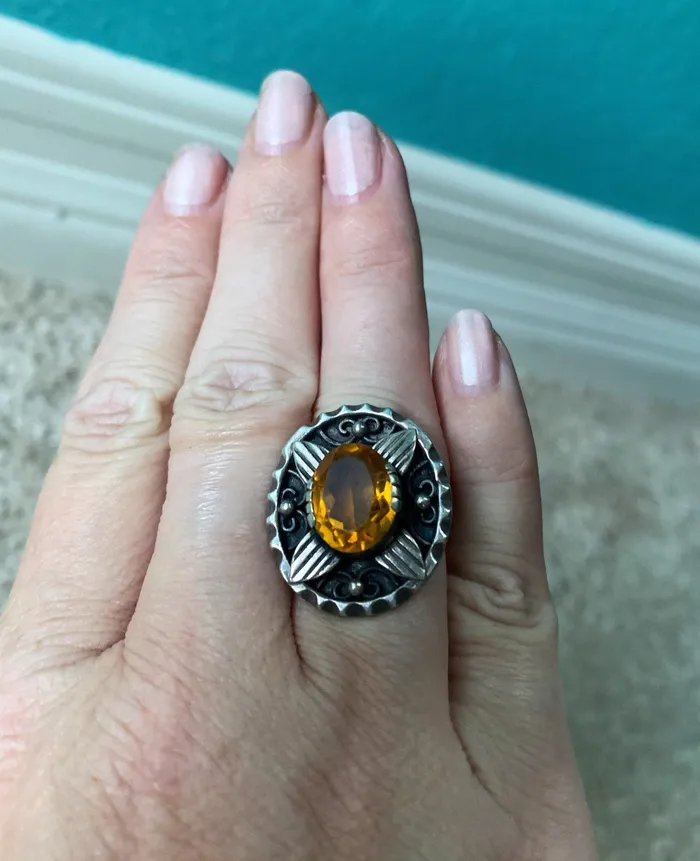 Rings Ornate Citrine Paste Ring Sterling Silver Vintage Love Vintage Paris