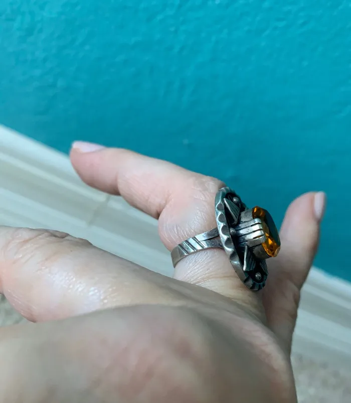 Rings Ornate Citrine Paste Ring Sterling Silver Vintage Love Vintage Paris