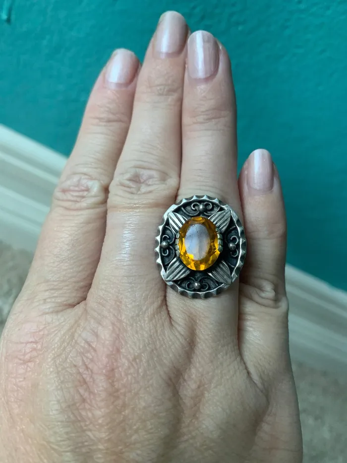 Rings Ornate Citrine Paste Ring Sterling Silver Vintage Love Vintage Paris
